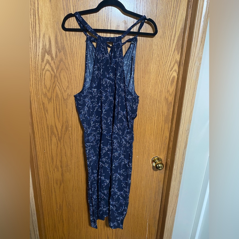Navy Floral Halter Dress with Tie Back